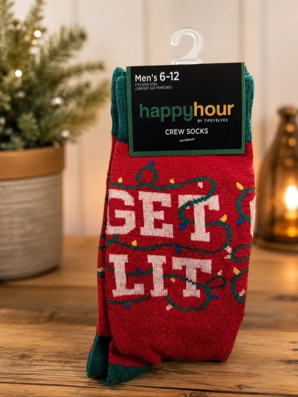 Christmas Socks - Men’s Red 'Get Lit' Crew Socks